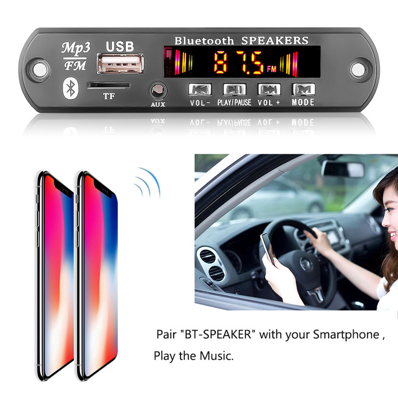 Amplificator 50W Placă de decodor MP3 DC 5V 18V Bluetooth V5.0 Player MP3 auto Modul de înregistrare USB Radio FM AUX pentru difuzor Mâini libere