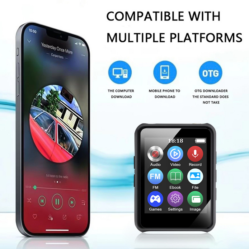 1,77-inčni LED višenamjenski MP3 glazbeni player Bluetooth HIFI Walkman MP4 Budilica za snimanje FM radio Reprodukcija videa