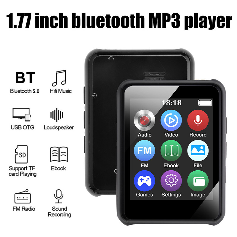 1,77-inčni LED višenamjenski MP3 glazbeni player Bluetooth HIFI Walkman MP4 Budilica za snimanje FM radio Reprodukcija videa