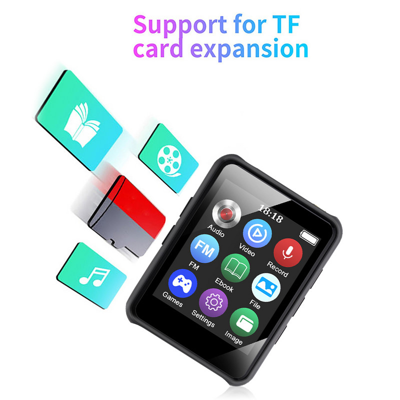 1,77-inčni LED višenamjenski MP3 glazbeni player Bluetooth HIFI Walkman MP4 Budilica za snimanje FM radio Reprodukcija videa
