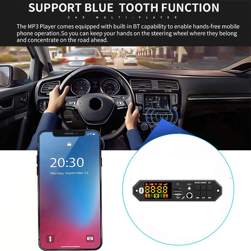 2*40W 80W erősítő DC 7-24V MP3 dekóder tábla Bluetooth 5.0 12V 24V autós MP3 lejátszó USB FM hívásrögzítés mikrofon TF kártya
