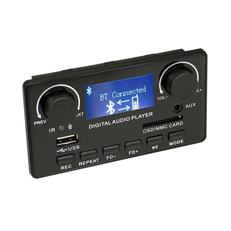 LCD-ekraan Bluetooth 5.0 MP3-dekoodri plaadi tugi vabakäesalvestusega FM DC 12V MP3 WMA WAV APE FLAC helipleier