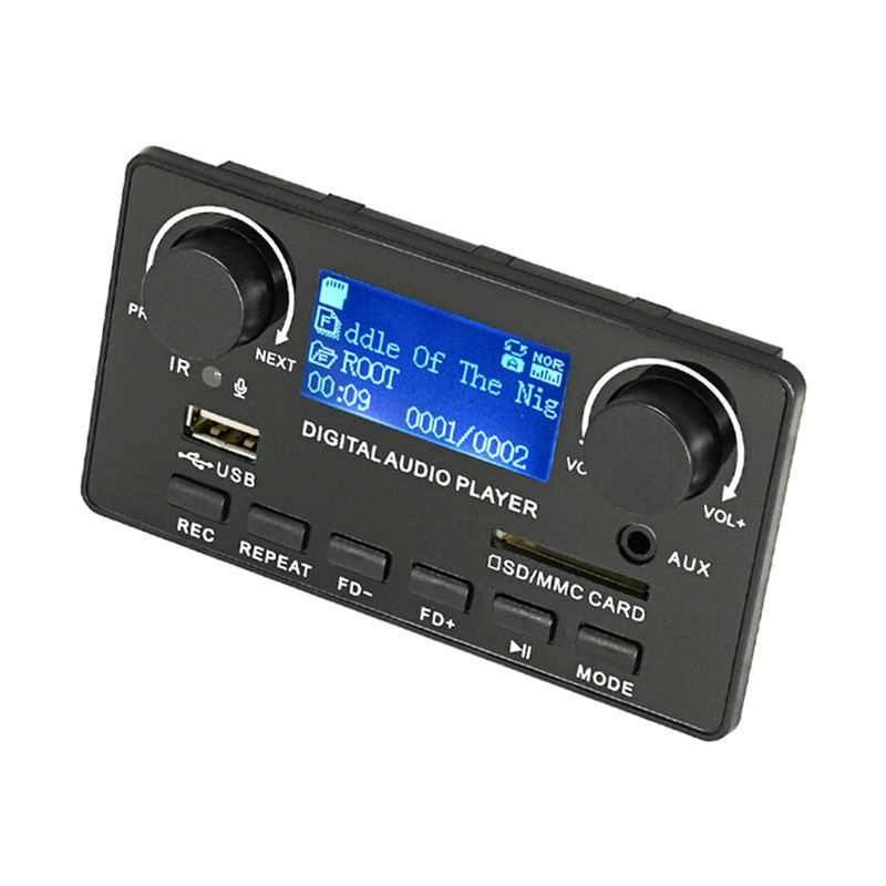 LCD-ekraan Bluetooth 5.0 MP3-dekoodri plaadi tugi vabakäesalvestusega FM DC 12V MP3 WMA WAV APE FLAC helipleier