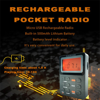 Преносим AM/FM радиоприемник LCD дисплей Мини MP3 плейър със слушалка Универсален Walkman Поддръжка TF Card Play