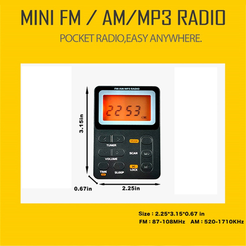 Receptor radio portabil AM/FM Afișaj LCD Mini player MP3 cu căști Universal Walkman Suport TF Card Play