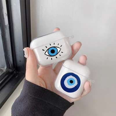 Juokingas Lucky Eye Blue Evil Eye Print ausinių dėklas, skirtas AirPods 1 2 3 Pro 2 Mielas belaidis ausinių dangtelis, skirtas Air Pods 3 kartos dėžutei