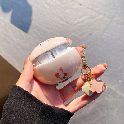 Módne silikónové puzdro na slúchadlá s kvetom tulipánu pre Huawei FreeBuds 3 4 Ochranný kryt na slúchadlá pre FreeBuds Pro 4i s kľúčenkou