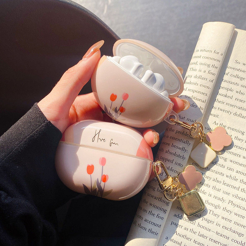 Módne silikónové puzdro na slúchadlá s kvetom tulipánu pre Huawei FreeBuds 3 4 Ochranný kryt na slúchadlá pre FreeBuds Pro 4i s kľúčenkou