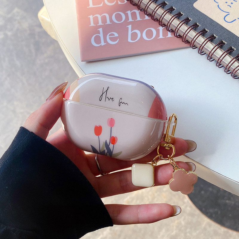 Módne silikónové puzdro na slúchadlá s kvetom tulipánu pre Huawei FreeBuds 3 4 Ochranný kryt na slúchadlá pre FreeBuds Pro 4i s kľúčenkou