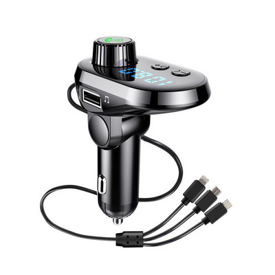 Bluetooth 5.0 autós készlet FM adó USB audio MP3 lejátszó 5V/3.1A támogatás USB lemez/Micro SD kártya 1 IN 3 kábeltípussal