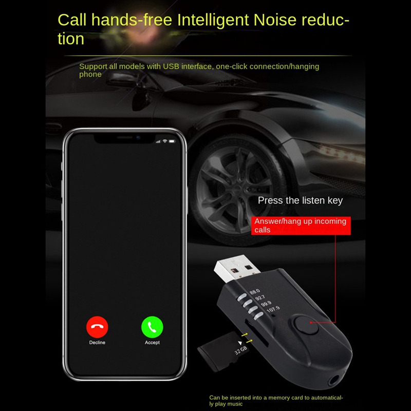 AUX Bluetooth 5.0 Transmițător FM Receptor Auto USB Bluetooth Muzică MP3 Player Home Stereo TV PC Apeluri hands-free