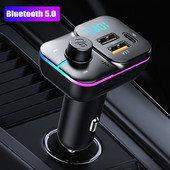Bluetooth 5.0 MP3 grotuvas automobilinis įkroviklis FM siųstuvas adapteris belaidis laisvų rankų įrangos stereofoninis dvigubas USB spalvingas šviesos atkūrimo TF kortelė