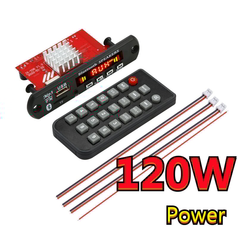 DC 7V-24V 2*60W stiprintuvas MP3 dekoderio plokštė 120W MP3 grotuvas Bluetooth V5.0 USB modulis FM AUX radijo įrašymas garsiakalbiui