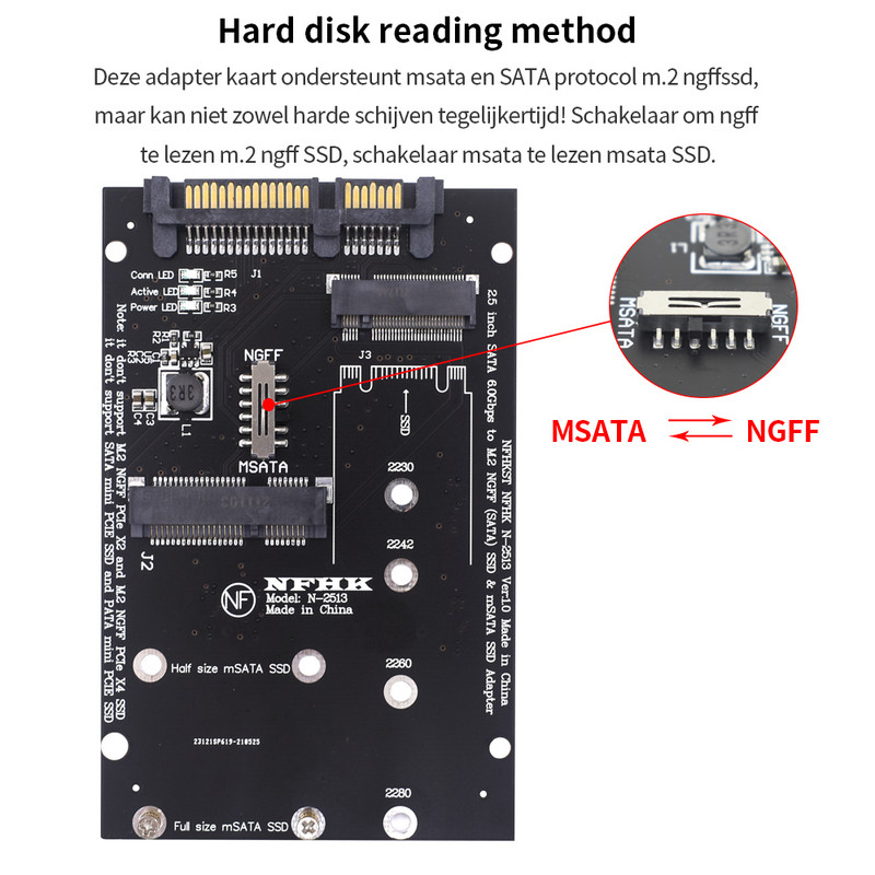 TISHRIC M.2 NGFF Msata SSD į SATA 3.0 2.5 Adapter M2 PCI SSD keitiklio stovo kortelė, skirta nešiojamam kompiuteriui pridėti iki 6Gps