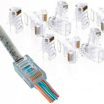25/50 бр. Rj45 Cat5 Cat5e Pass Through Connector Мрежов неекраниран 8P8C Модулен Pass Through щепсел за Ethernet кабели