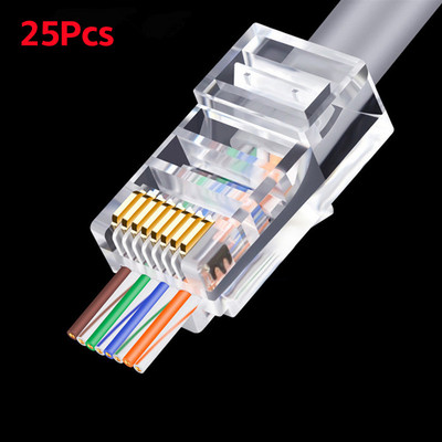 25/50 buc Rj45 Cat5 Cat5e Conector trecere de rețea Neecranat 8P8C Mufă trecere modulară pentru cabluri Ethernet