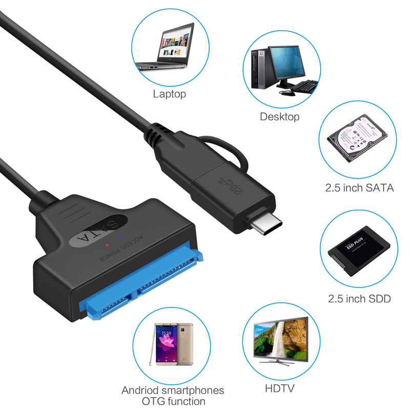 Adaptor cablu SATA la USB 3.0 / 2.0 PÂNĂ LA 6 Gbps 7+15/22 pini pentru suport pentru hard disk extern SSD HDD de 2,5 inchi Sata III SATA 3