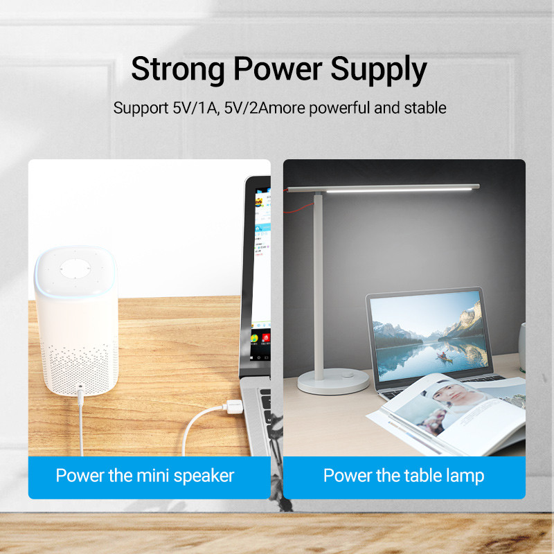 Vention USB-DC 3,5 mm-es tápkábel USB A-3,5 jack csatlakozó 5 V-os tápegység adapter ventilátorokhoz USB HUB DC 5,5 mm-es töltőkábel