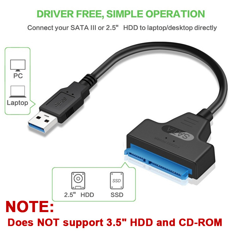 SATA-USB 3.0 / 2.0 kaabel kuni 6 Gbps 2,5-tollise välise kõvaketta SSD-kõvaketta jaoks SATA 3 22-kontaktiline adapter USB 3.0-Sata III juhtmega