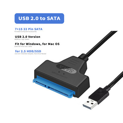 SATA-USB 3.0 / 2.0 kábel Akár 6 Gbps-ig 2,5 hüvelykes külső HDD SSD merevlemezhez SATA 3 22 tűs adapter USB 3.0 - Sata III kábel