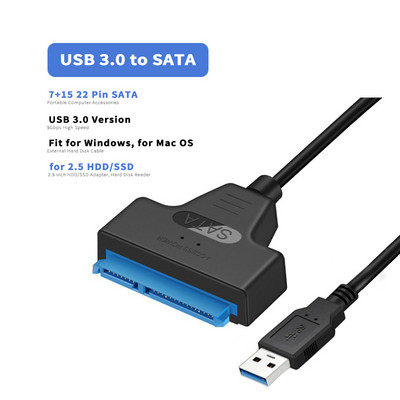 SATA-USB 3.0 / 2.0 kábel Akár 6 Gbps-ig 2,5 hüvelykes külső HDD SSD merevlemezhez SATA 3 22 tűs adapter USB 3.0 - Sata III kábel