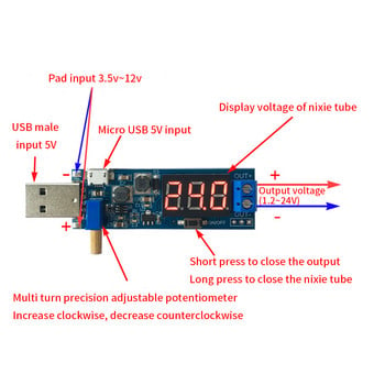 TISHRIC Boost Buck Converter USB Step UP/Down USB DC 5V to 3.3V/12V USB Boost Power Supply Module Adjustable Out DC 1.2V-24V