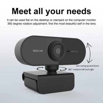 Webcam Full HD 1080P Υπολογιστής Web Camera με μικρόφωνο Περιστρεφόμενες κάμερες για ζωντανή μετάδοση βιντεοκλήσεων Εργασία συνδιάσκεψης