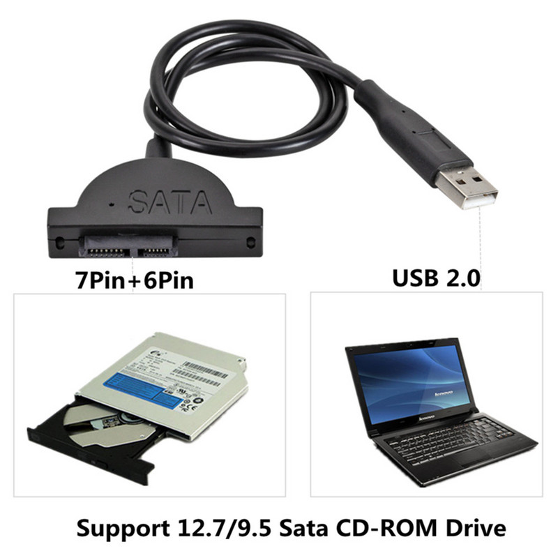 PzzPss USB 2.0 – Mini Sata II 7+6 13 tűs adapter laptop CD/DVD ROM-hoz Slimline Drive Converter kábelcsavarok Stabil stílusú 1db