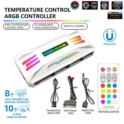 P-ARGB vezérlő 4 tűs PWM hőmérséklet szabályozó 5 V 3 tűs szinkronizálás vezeték nélküli távirányító ház ventilátoragy