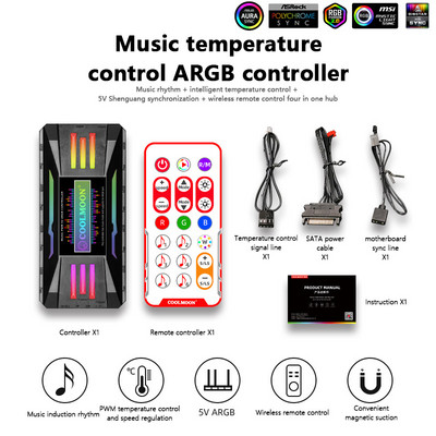 P-ARGB vezérlő 4 tűs PWM hőmérséklet szabályozó 5 V 3 tűs szinkronizálás vezeték nélküli távirányító ház ventilátoragy