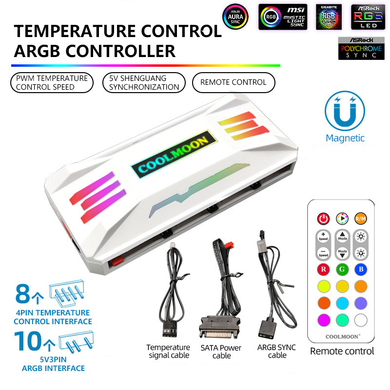 P-ARGB vezérlő 4 tűs PWM hőmérséklet szabályozó 5 V 3 tűs szinkronizálás vezeték nélküli távirányító ház ventilátoragy