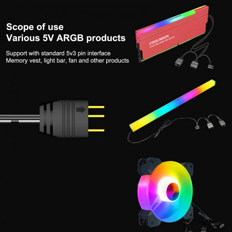 COOLMOON ARGB razdjelnik 5 V 3 Pin 1 do 4 Univerzalni 33,5 cm ARGB produžni kabel matične ploče sa zaštitnom kapicom za stolno računalo