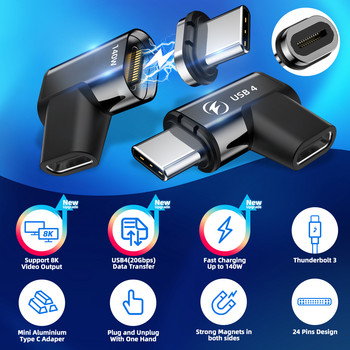 FONKEN 24Pins USB 4 Магнитен адаптер Type C 140W за Macbook Pro Air Samsung 40G 20G 8K@60Hz USB C Fast Charge Magnet Converter