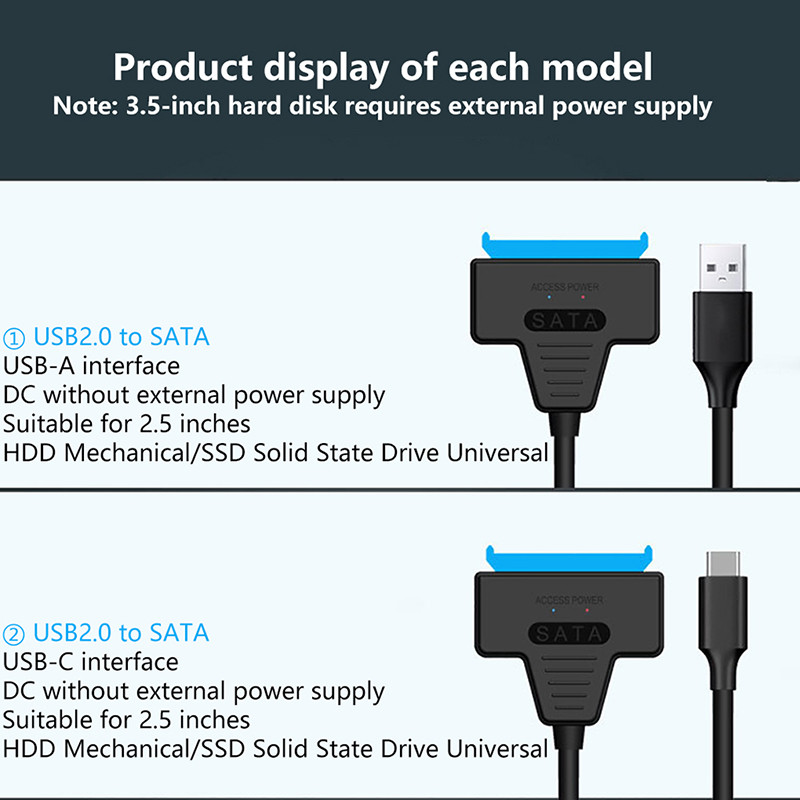 USB SATA 3 kaabel SATA to USB 3.0 / USB 2.0 kaabli adapteri tugi 2,5 tolli/3,5 tolli väline SSD kõvaketas Sata III alalisvoolu toide