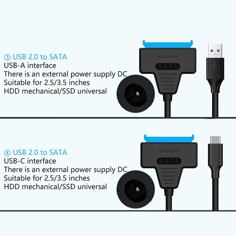 USB SATA 3 kaabel SATA to USB 3.0 / USB 2.0 kaabli adapteri tugi 2,5 tolli/3,5 tolli väline SSD kõvaketas Sata III alalisvoolu toide