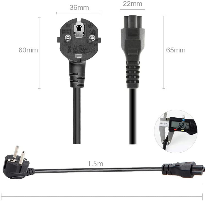 Καλώδιο καλωδίου προσαρμογέα τροφοδοσίας φορτιστή 1,5 εκατομμυρίων φορητών υπολογιστών Universal EU 3 ακίδων για φορητό υπολογιστή HP Dell Toshiba Sony ASUS Lenovo Samsung