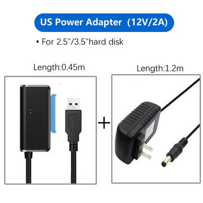 SATA adapterkábel 2,5 hüvelykes 3,5 hüvelykes merevlemez-illesztőprogram kábel konverter szupersebességű USB 3.0 - SATA 22 tűs