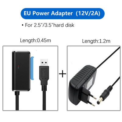 SATA adapterkábel 2,5 hüvelykes 3,5 hüvelykes merevlemez-illesztőprogram kábel konverter szupersebességű USB 3.0 - SATA 22 tűs