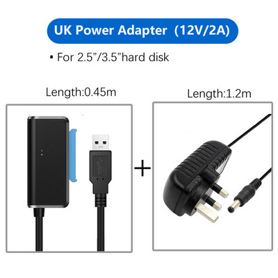SATA adapterkábel 2,5 hüvelykes 3,5 hüvelykes merevlemez-illesztőprogram kábel konverter szupersebességű USB 3.0 - SATA 22 tűs