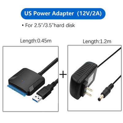 SATA adapterkábel 2,5 hüvelykes 3,5 hüvelykes merevlemez-illesztőprogram kábel konverter szupersebességű USB 3.0 - SATA 22 tűs