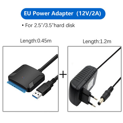 SATA adapterkábel 2,5 hüvelykes 3,5 hüvelykes merevlemez-illesztőprogram kábel konverter szupersebességű USB 3.0 - SATA 22 tűs