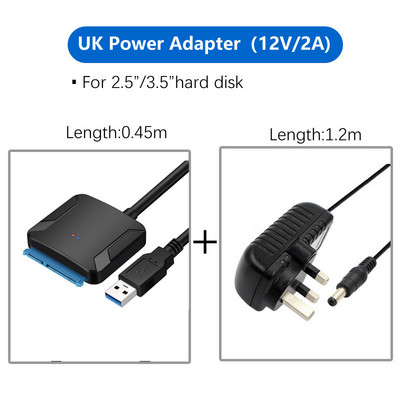 SATA adapterkábel 2,5 hüvelykes 3,5 hüvelykes merevlemez-illesztőprogram kábel konverter szupersebességű USB 3.0 - SATA 22 tűs
