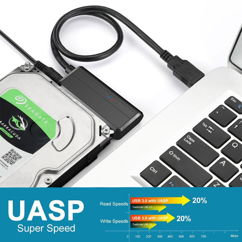 SATA adapterkábel 2,5 hüvelykes 3,5 hüvelykes merevlemez-illesztőprogram kábel konverter szupersebességű USB 3.0 - SATA 22 tűs