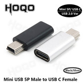 USB C – Mini USB 2.0 C típusú adapter aljzatból Mini USB dugaszba konvertáló csatlakozó GoPro MP3 lejátszókhoz Dash Cam digitális fényképezőgép GPS