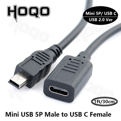 USB C – Mini USB 2.0 C típusú adapter aljzatból Mini USB dugaszba konvertáló csatlakozó GoPro MP3 lejátszókhoz Dash Cam digitális fényképezőgép GPS