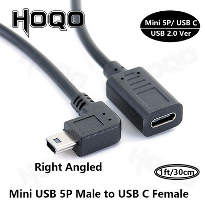 USB C – Mini USB 2.0 C típusú adapter aljzatból Mini USB dugaszba konvertáló csatlakozó GoPro MP3 lejátszókhoz Dash Cam digitális fényképezőgép GPS