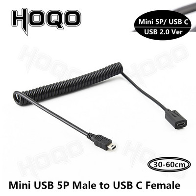USB C – Mini USB 2.0 C típusú adapter aljzatból Mini USB dugaszba konvertáló csatlakozó GoPro MP3 lejátszókhoz Dash Cam digitális fényképezőgép GPS