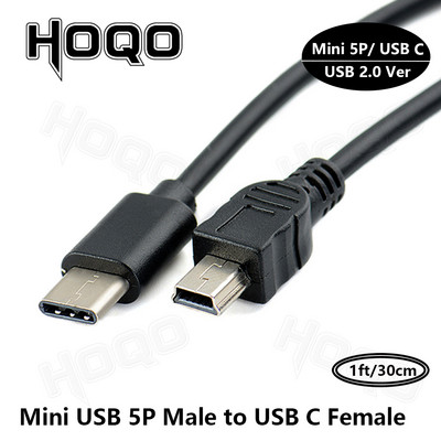 USB C – Mini USB 2.0 C típusú adapter aljzatból Mini USB dugaszba konvertáló csatlakozó GoPro MP3 lejátszókhoz Dash Cam digitális fényképezőgép GPS