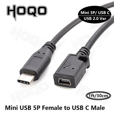 USB C – Mini USB 2.0 C típusú adapter aljzatból Mini USB dugaszba konvertáló csatlakozó GoPro MP3 lejátszókhoz Dash Cam digitális fényképezőgép GPS