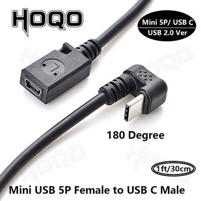 USB C – Mini USB 2.0 C típusú adapter aljzatból Mini USB dugaszba konvertáló csatlakozó GoPro MP3 lejátszókhoz Dash Cam digitális fényképezőgép GPS
